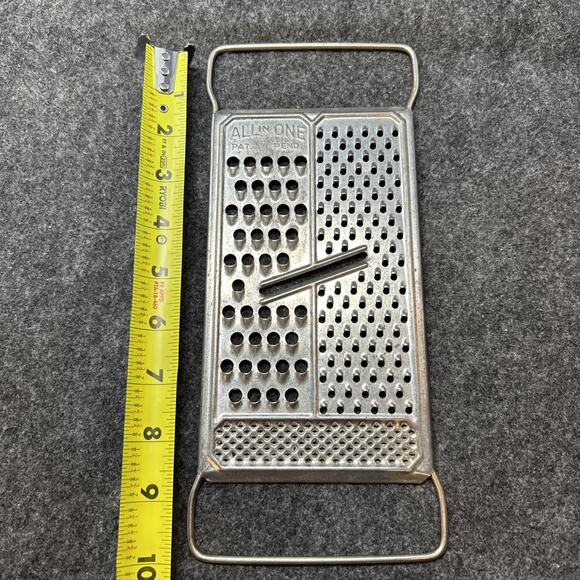 Vintage All In One Pat Pend Metal Grater Shredder Rustic Kitchen Tool 10" USA - Picture 1 of 5